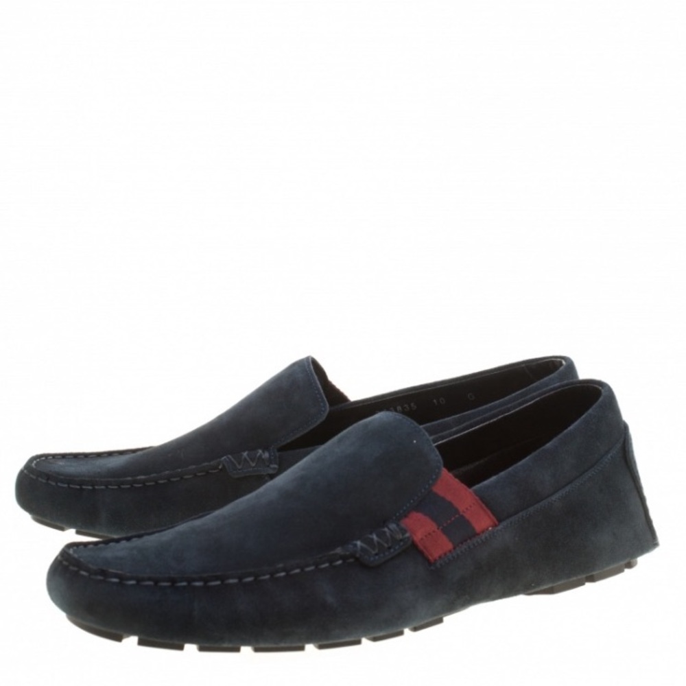 Gucci Navy Blue Suede Loafers Size 7 (EU41)